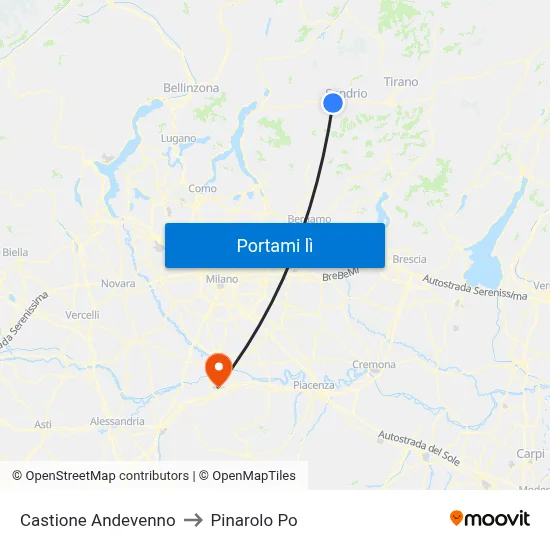 Castione Andevenno to Pinarolo Po map