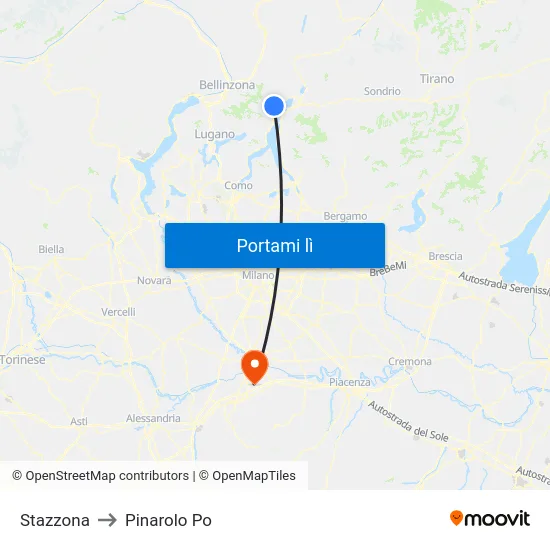 Stazzona to Pinarolo Po map