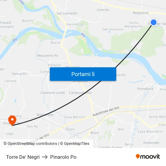Torre De' Negri to Pinarolo Po map