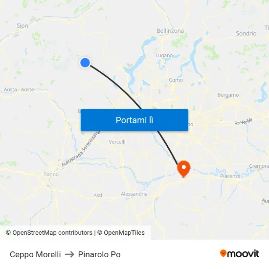 Ceppo Morelli to Pinarolo Po map