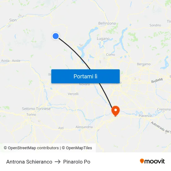 Antrona Schieranco to Pinarolo Po map