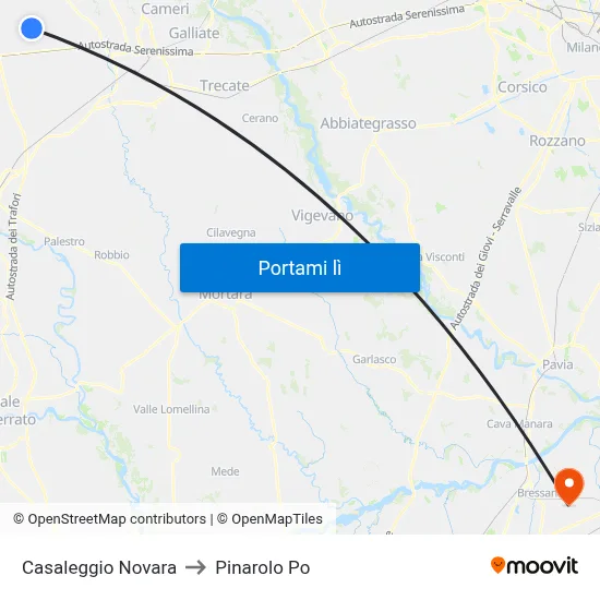 Casaleggio Novara to Pinarolo Po map