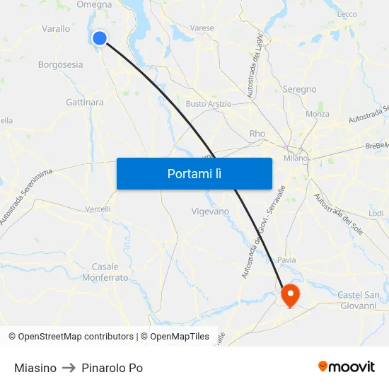 Miasino to Pinarolo Po map