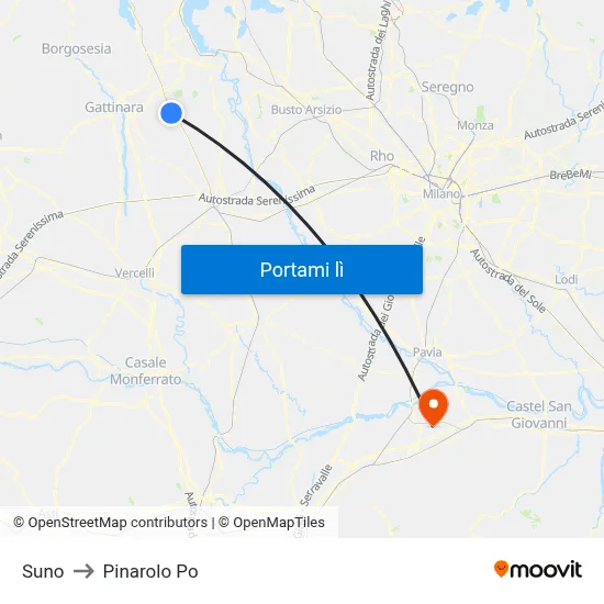 Suno to Pinarolo Po map