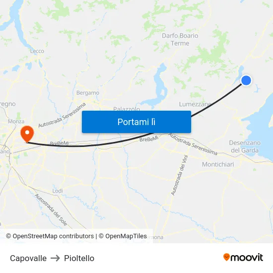 Capovalle to Pioltello map