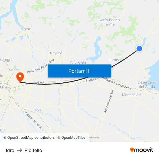 Idro to Pioltello map