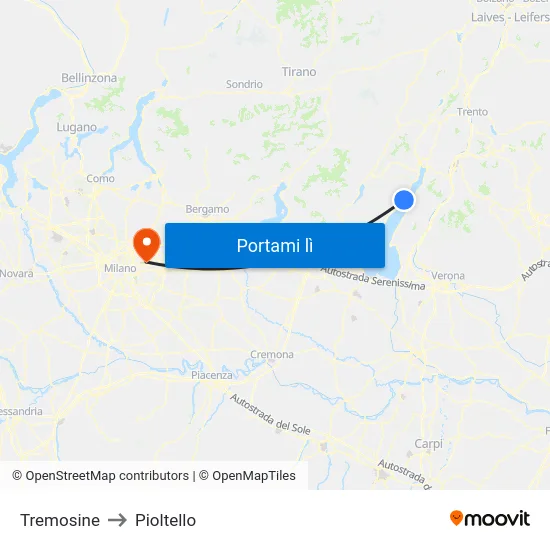 Tremosine to Pioltello map