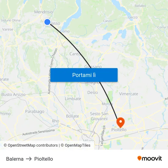 Balerna to Pioltello map