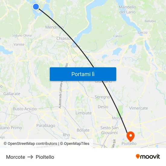 Morcote to Pioltello map