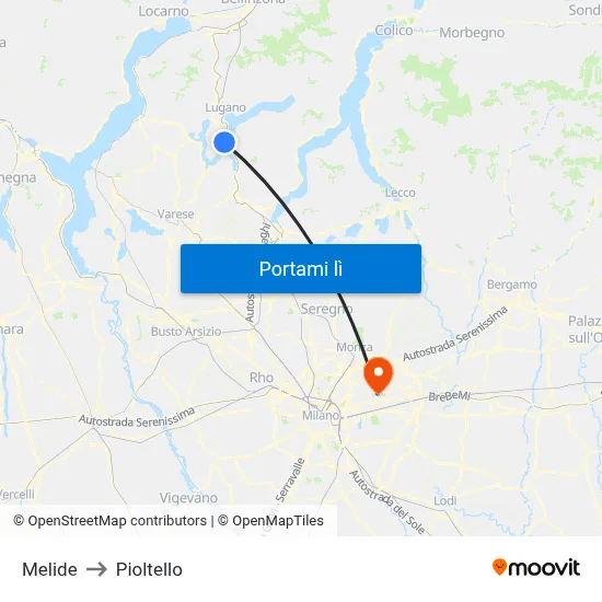 Melide to Pioltello map