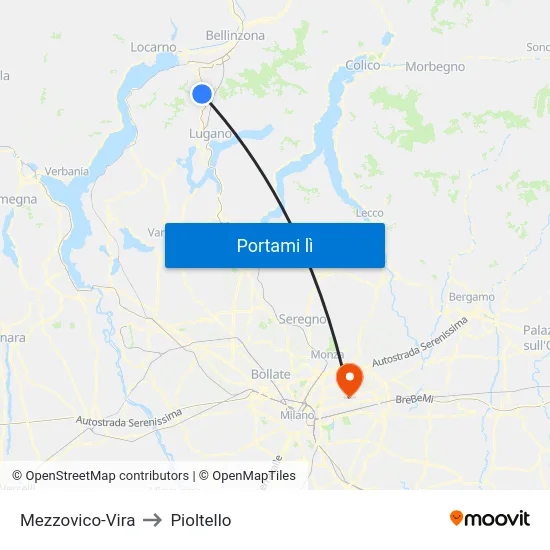Mezzovico-Vira to Pioltello map