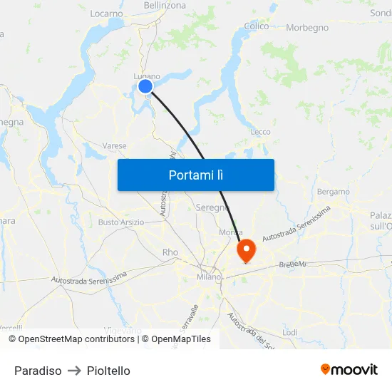 Paradiso to Pioltello map