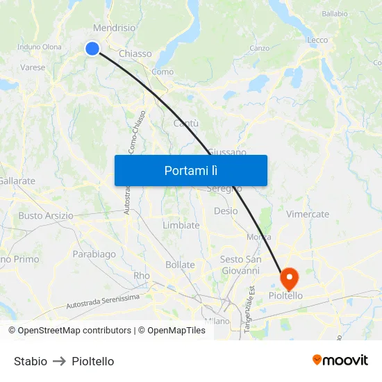 Stabio to Pioltello map