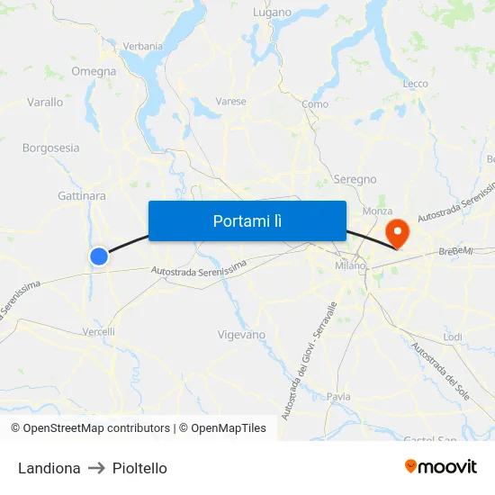 Landiona to Pioltello map