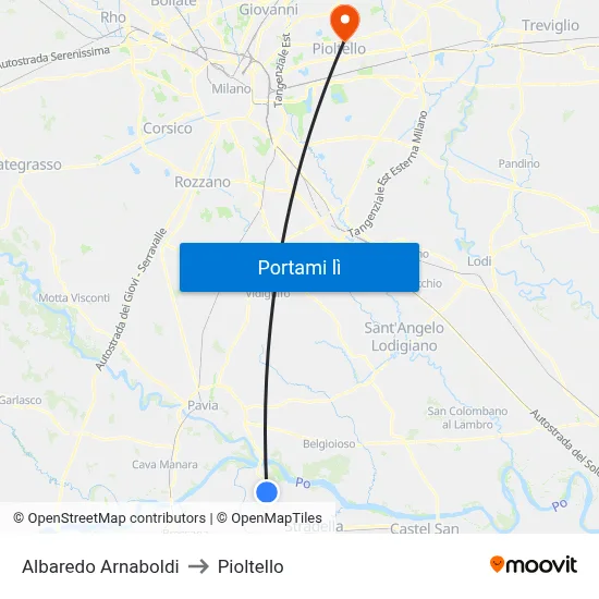 Albaredo Arnaboldi to Pioltello map