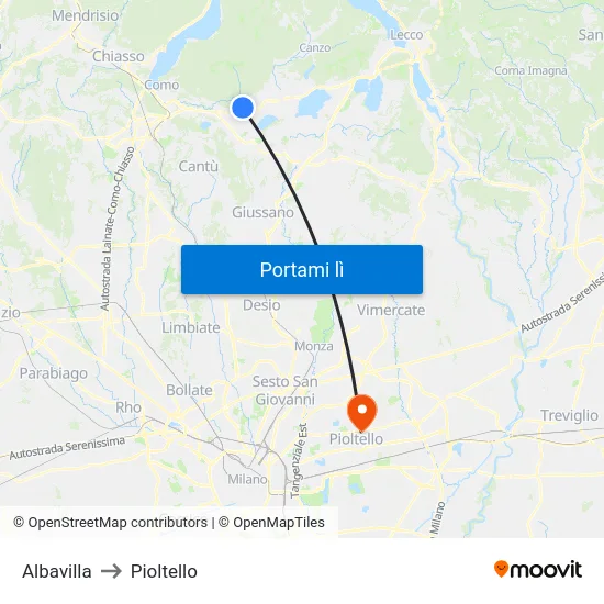 Albavilla to Pioltello map