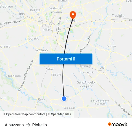 Albuzzano to Pioltello map