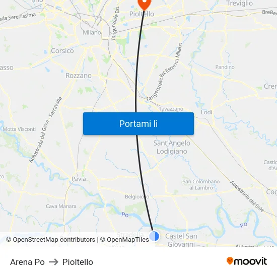 Arena Po to Pioltello map