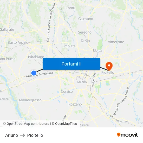 Arluno to Pioltello map
