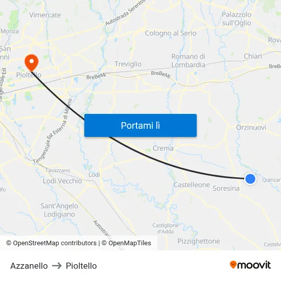 Azzanello to Pioltello map