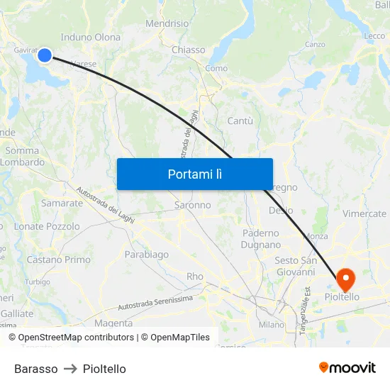 Barasso to Pioltello map