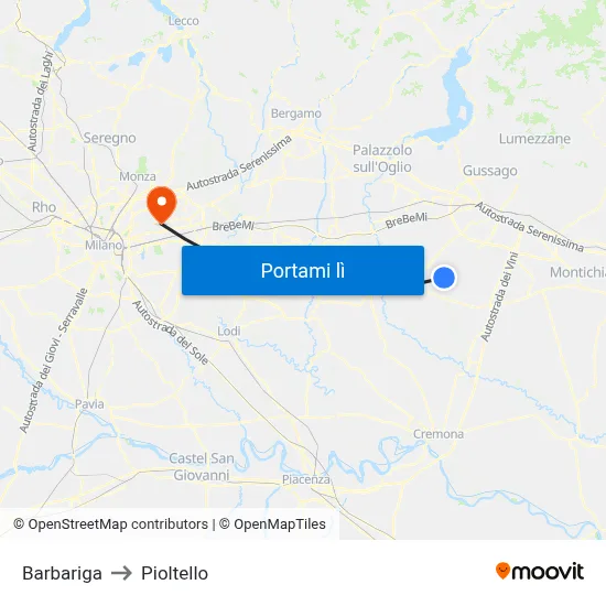 Barbariga to Pioltello map