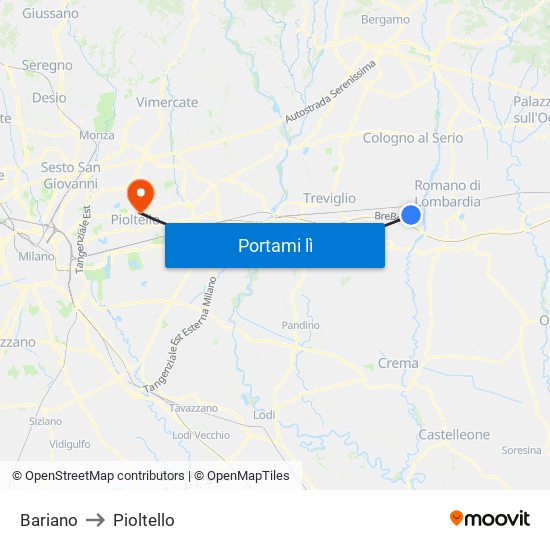 Bariano to Pioltello map