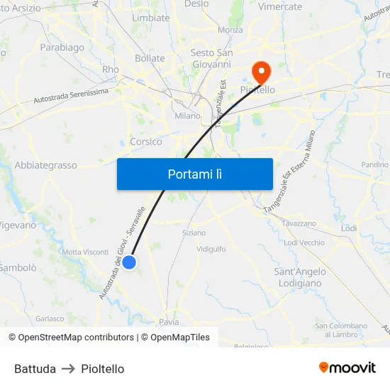 Battuda to Pioltello map