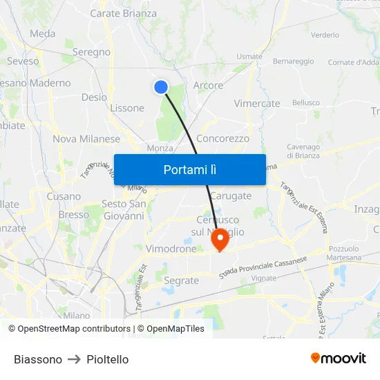 Biassono to Pioltello map