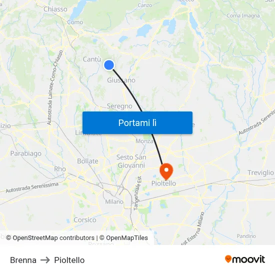 Brenna to Pioltello map