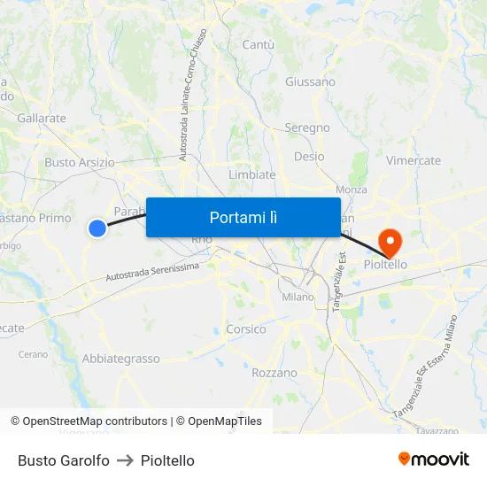 Busto Garolfo to Pioltello map