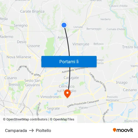 Camparada to Pioltello map