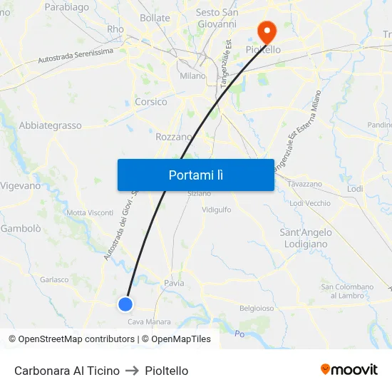 Carbonara Al Ticino to Pioltello map