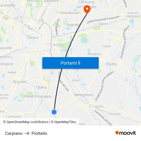 Carpiano to Pioltello map