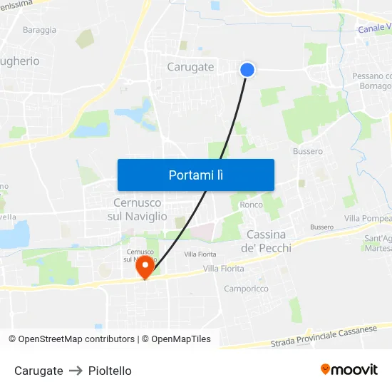 Carugate to Pioltello map