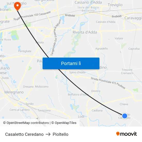 Casaletto Ceredano to Pioltello map