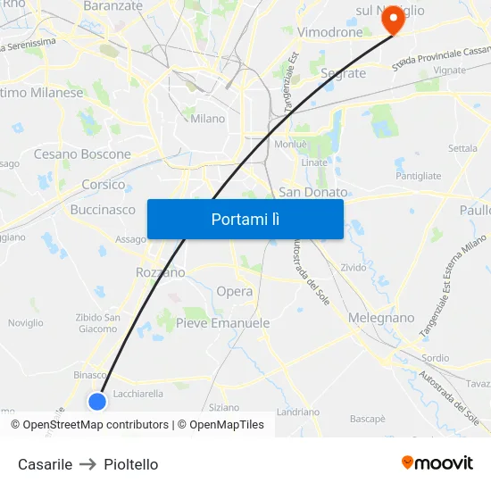 Casarile to Pioltello map