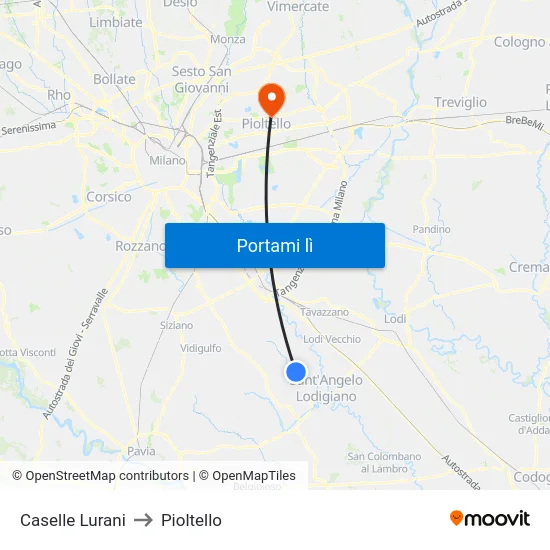 Caselle Lurani to Pioltello map