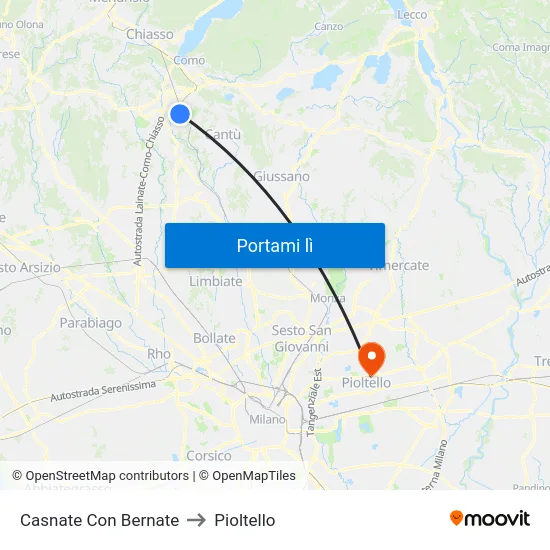 Casnate Con Bernate to Pioltello map