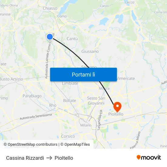 Cassina Rizzardi to Pioltello map