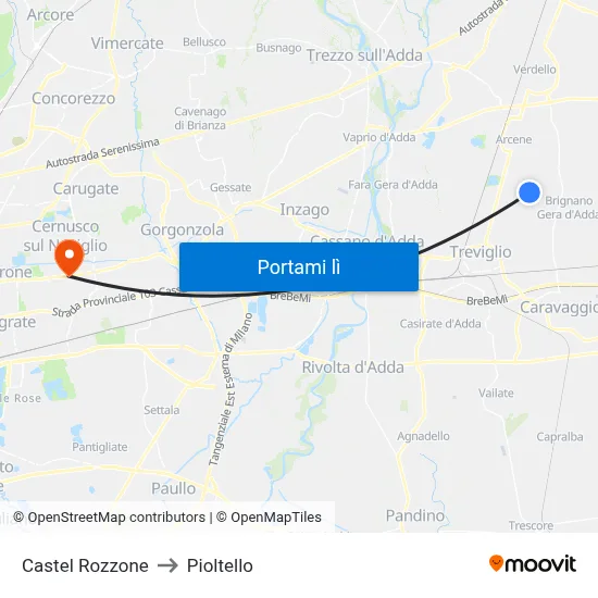 Castel Rozzone to Pioltello map