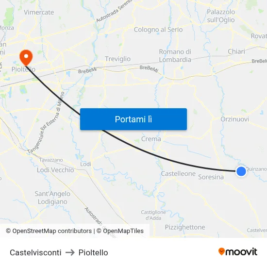 Castelvisconti to Pioltello map