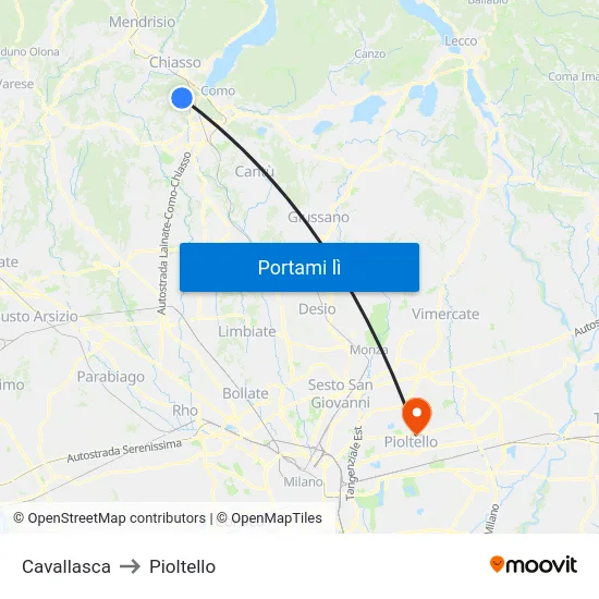 Cavallasca to Pioltello map