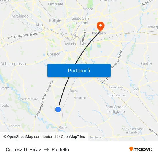 Certosa Di Pavia to Pioltello map