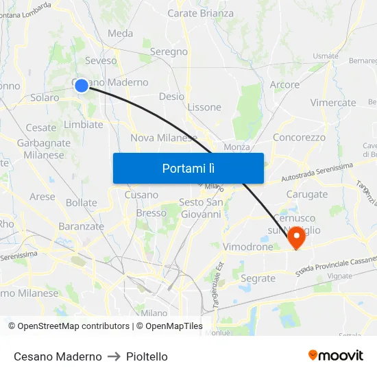 Cesano Maderno to Pioltello map