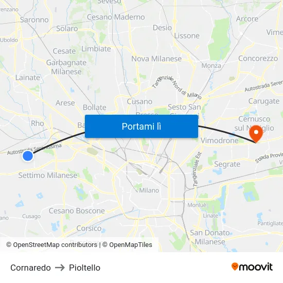 Cornaredo to Pioltello map
