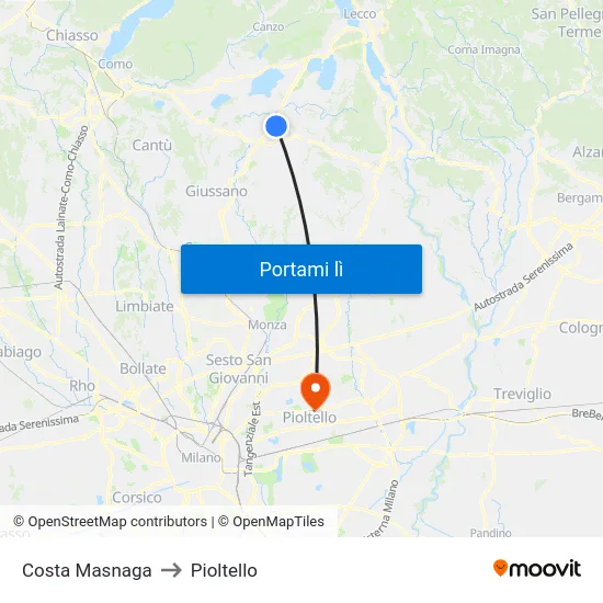 Costa Masnaga to Pioltello map