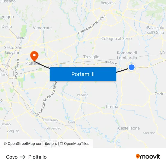 Covo to Pioltello map