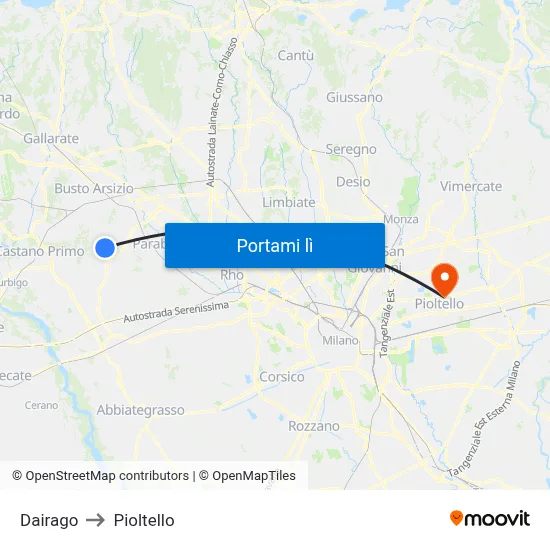 Dairago to Pioltello map