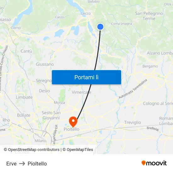 Erve to Pioltello map